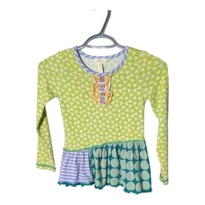 Matilda Jane Likely Story Indeed Long Sleeve Mixed Print Tunic Green Blue Size 6